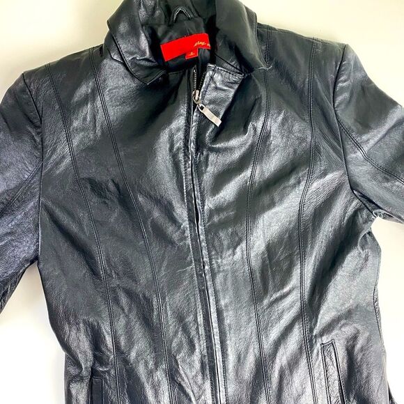 Black Max USA Women’s Genuine Leather Black Fitted Zipper Up Jacket Size Small - Picture 3 of 15